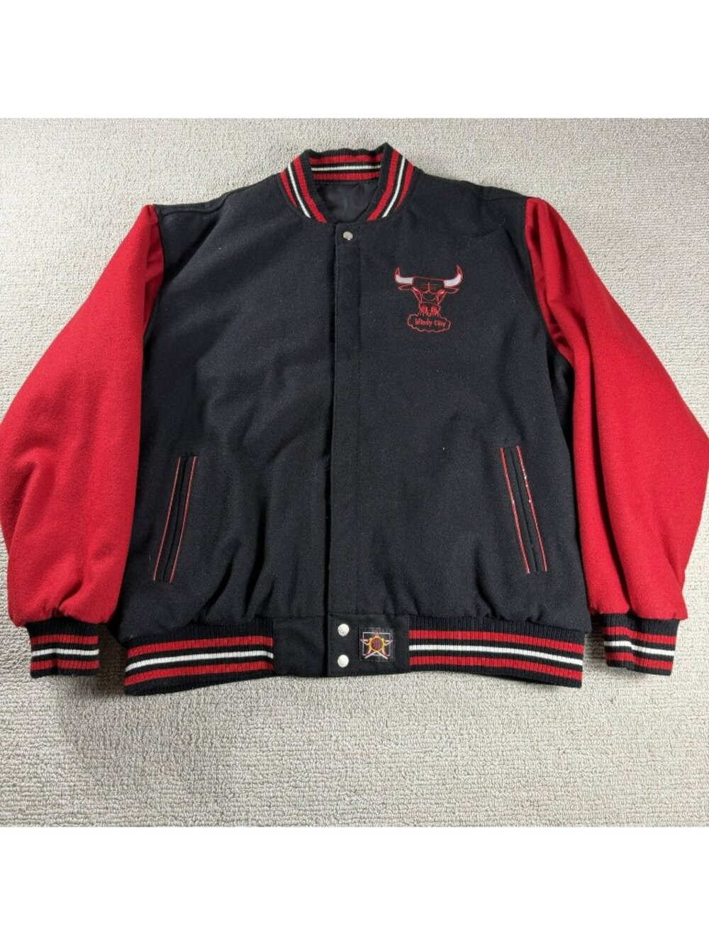 JH Design Chicago Bulls Wool Reversible Varsity Jacket Black Red Men’s Size 3XL